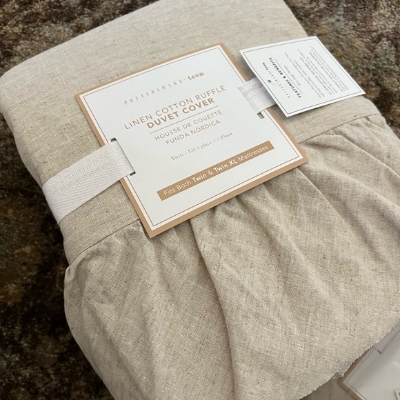 Pottery Barn Linen Cotton Ruffle Duvet Cover Twin - new - with Linen pillow sham - Picture 4 of 7
